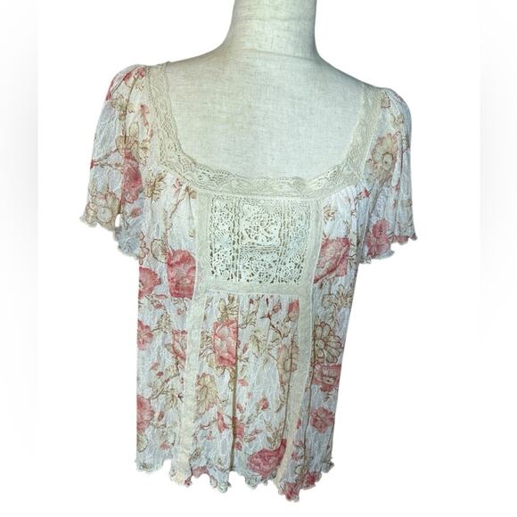Y2K Denim & Supply Ralph Lauren Semi Sheer Lace Crochet Fairy Top XL Coquette - Picture 1 of 8